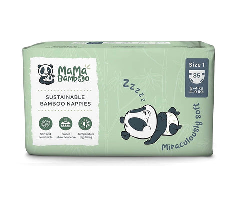 Mama Bamboo Eco Nappies - Size 1 (Newborn) 35pc (Pack of 4)