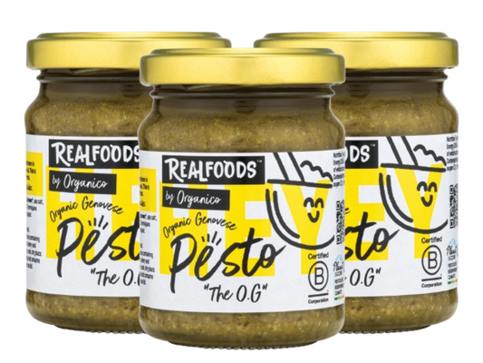 Realfoods by Organico | Organic Genovese Pesto, Ideal for Pasta & breadsticks, 120g (Pack of 3)