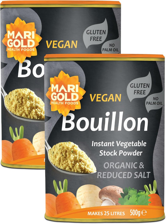 Marigold Vegan Bouillon Instant Vegetable Stock Powder Organic & Reduced Salt, 500g (Pack of 2)