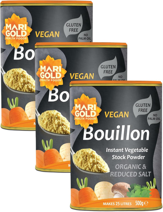Marigold Vegan Bouillon Instant Vegetable Stock Powder Organic & Reduced Salt, 500g (Pack of 3)