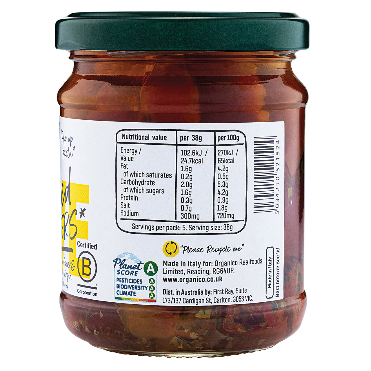Organico Grilled Peppers in Olive Oil 190g (Pack of 5)