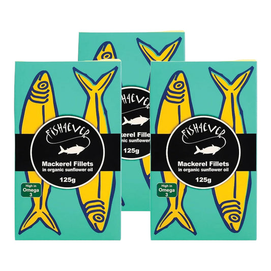 Fish4Ever Mackerel Fillets in Organic Sunflower Oil 125g (Pack of 3)