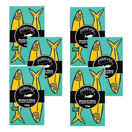 Fish4Ever Mackerel Fillets in Organic Sunflower Oil 125g (Pack of 6)