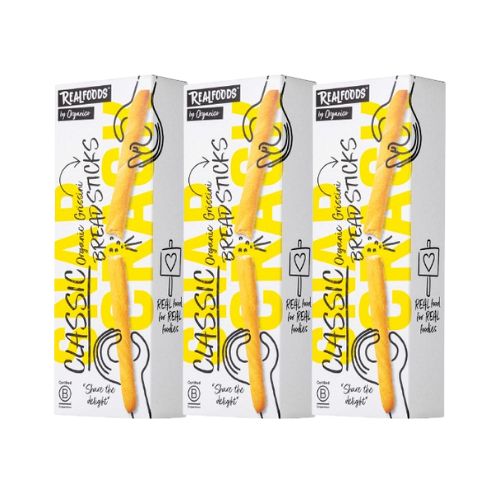Realfoods by Organico | Organic Classic Italian Breadsticks with Extra Virgin Olive Oil, 120g (Pack of 3)