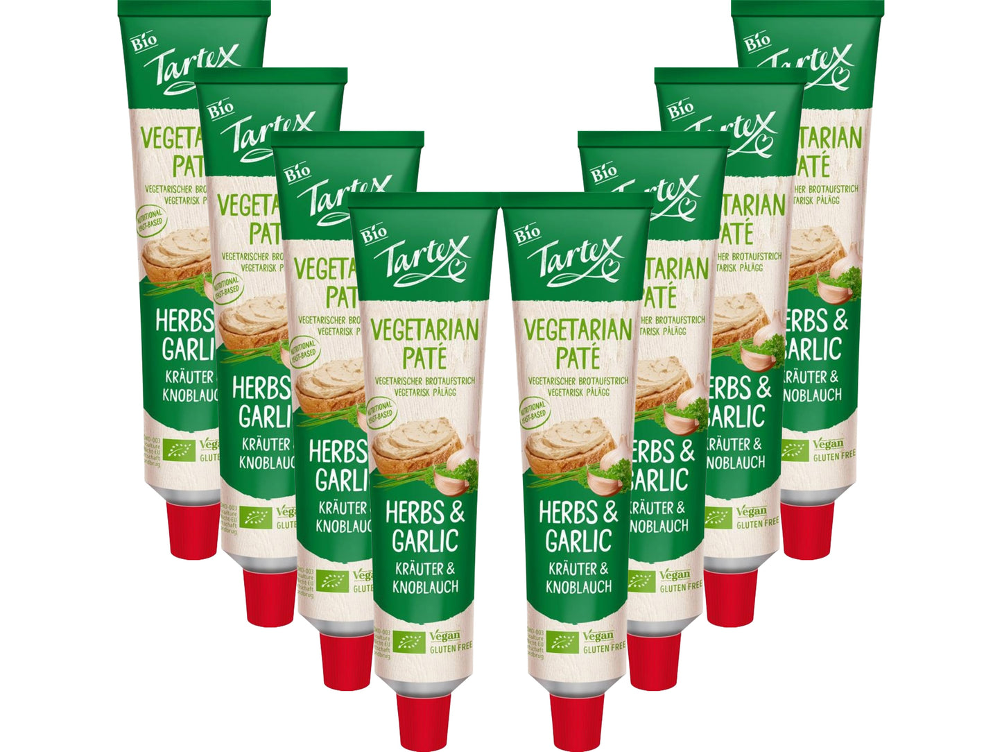 Tartex Organic Yeast Pate with Herb & Garlic 200g | Vegetarian Nutritional Yeast Spread | Organic, Plant-Based Sandwich, Crackers & Toast |(Pack of 8) from SuperfoodUK