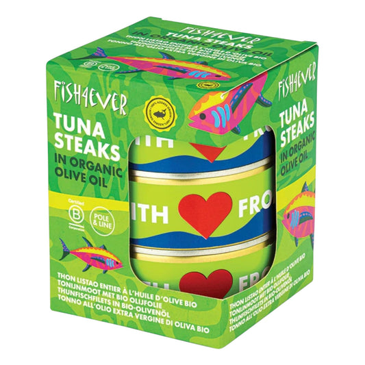 Fish4Ever Azores Skipjack Tuna Steaks in Organic Olive Oil 160g (Pack of 3)