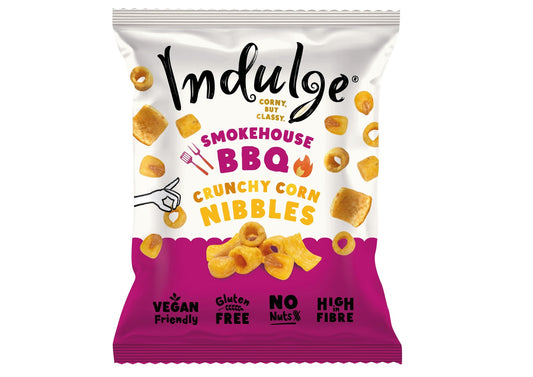 Indulge Crunchy Corn Nibbles - Smokehouse BBQ Flavour - Gluten Free, Low Salt, Low Fat, Nut Free, Vegan - 20g (Pack of 16)