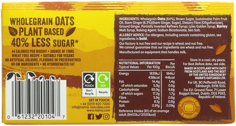 Nairns Stem Ginger Biscuits - Wheat Free 200g (Pack of 4)