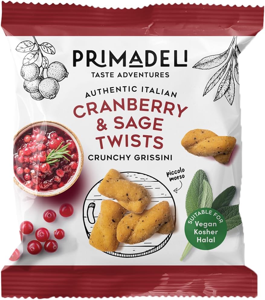 Primadeli Crunchy Grissini Twists Cranberry & Sage Vegan 35g * 24 Bags