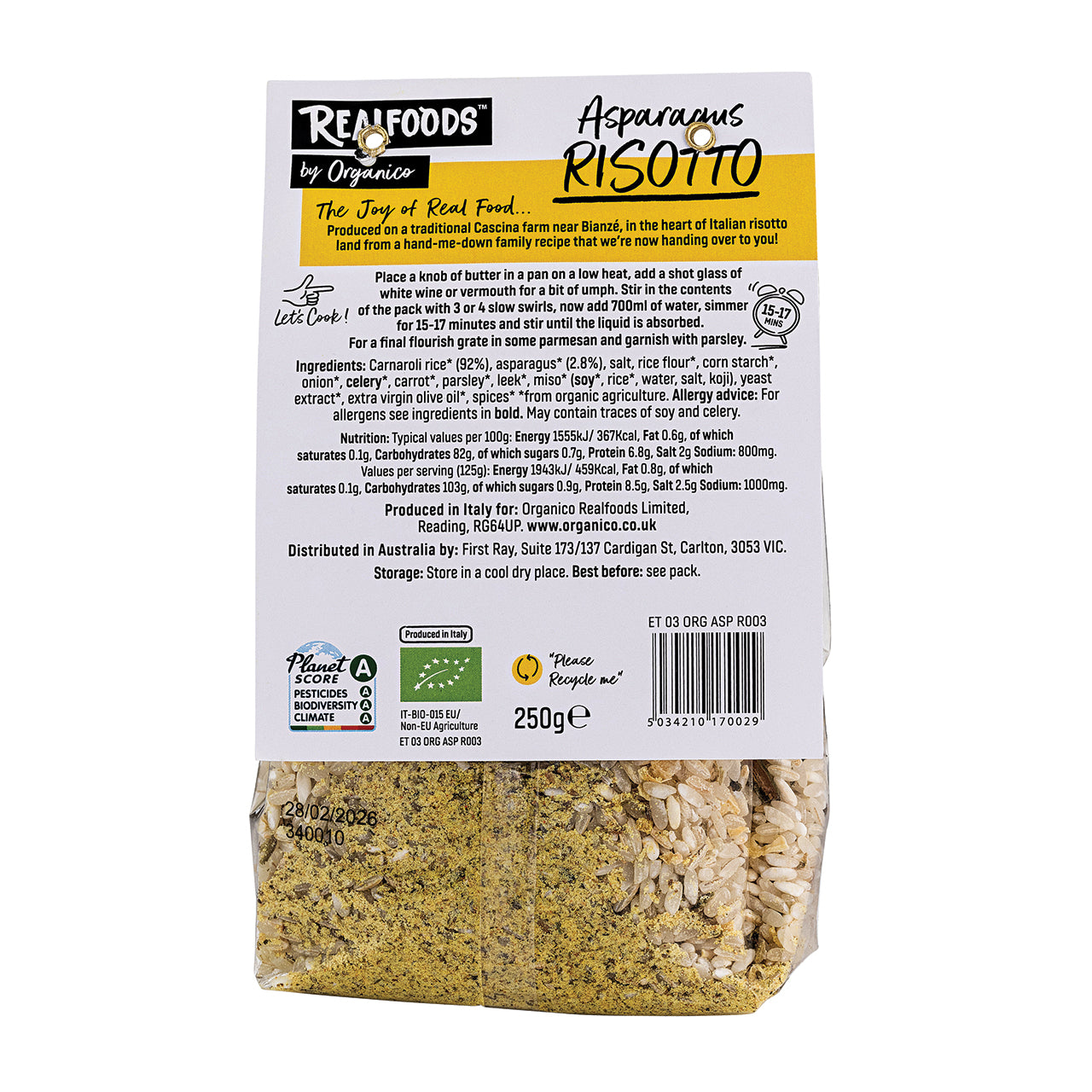 Organico Organic Asparagus Risotto Rice, 250g