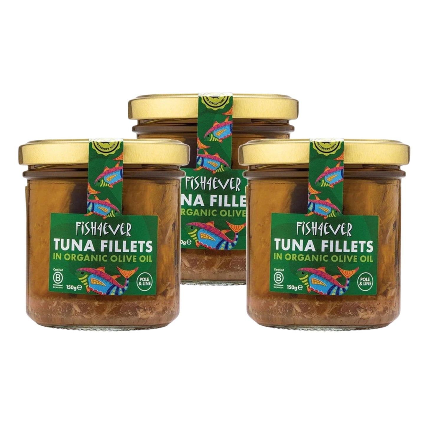 Fish4Ever Skipjack Tuna Fillets in Organic Olive Oil 150g (Pack of 3)