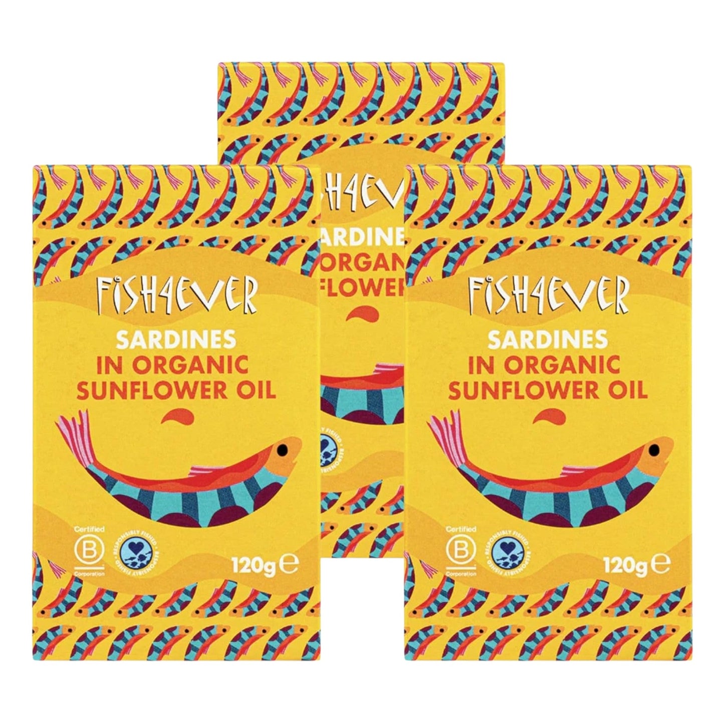 Fish4Ever Whole Sardines in Organic Sunflower Oil 120g (Pack of 3)