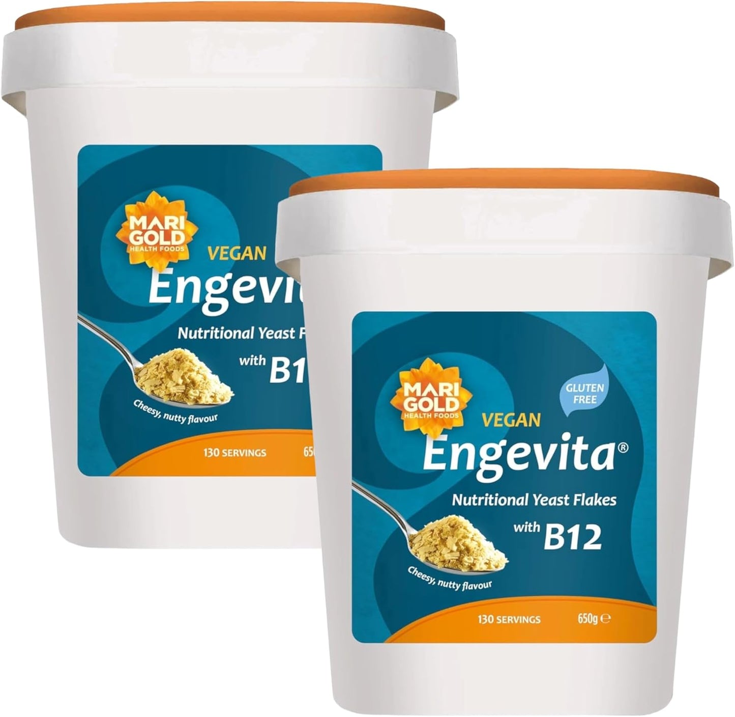 Marigold Engevita Nutritional Yeast Flakes 650g with Vitamin B12 - High in B-Complex, Zinc & Fibre, Vegan & Gluten-Free, Cheese-Style Seasoning (Pack of 2)