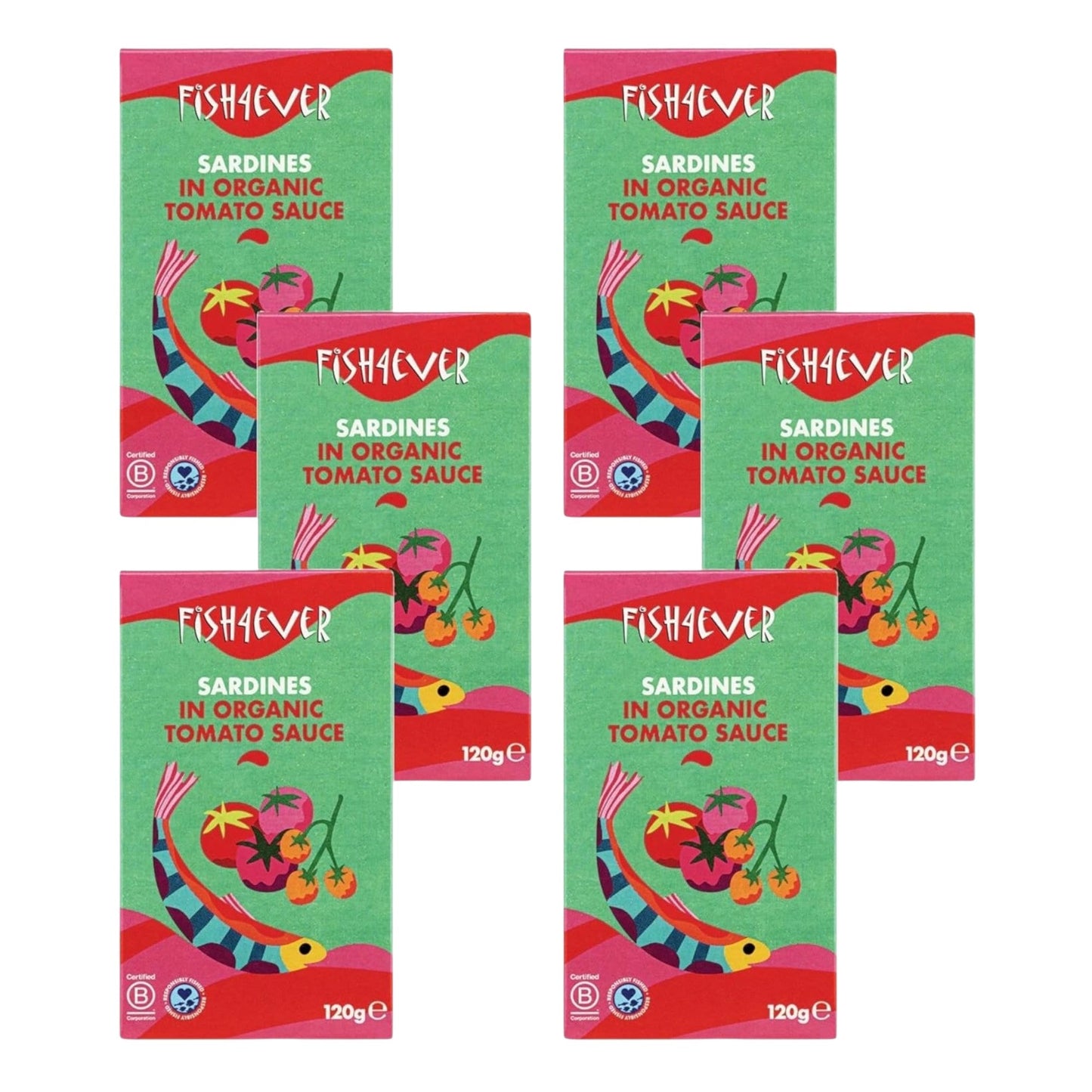 Fish4Ever Whole Sardines in Tomato Sauce 120g (Pack of 6)