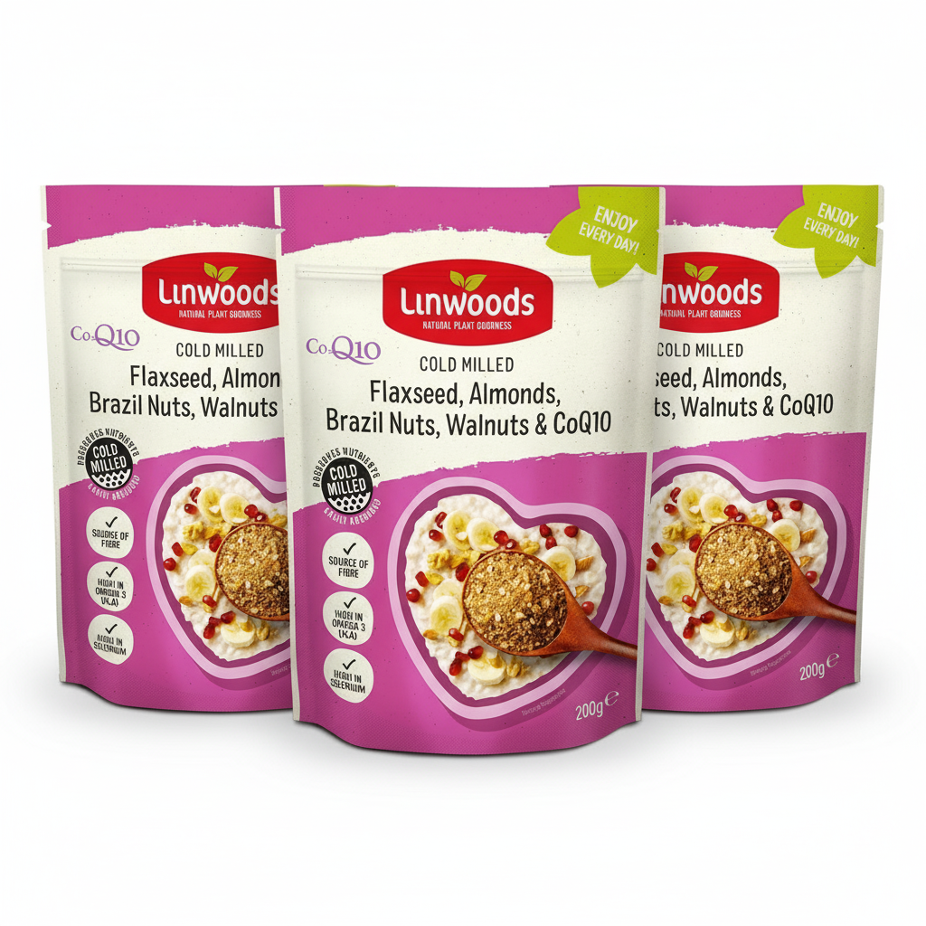 Linwoods Milled Flaxseed,Almond,Brazil Nut,Walnut & Q10 200g (Pack of 3)