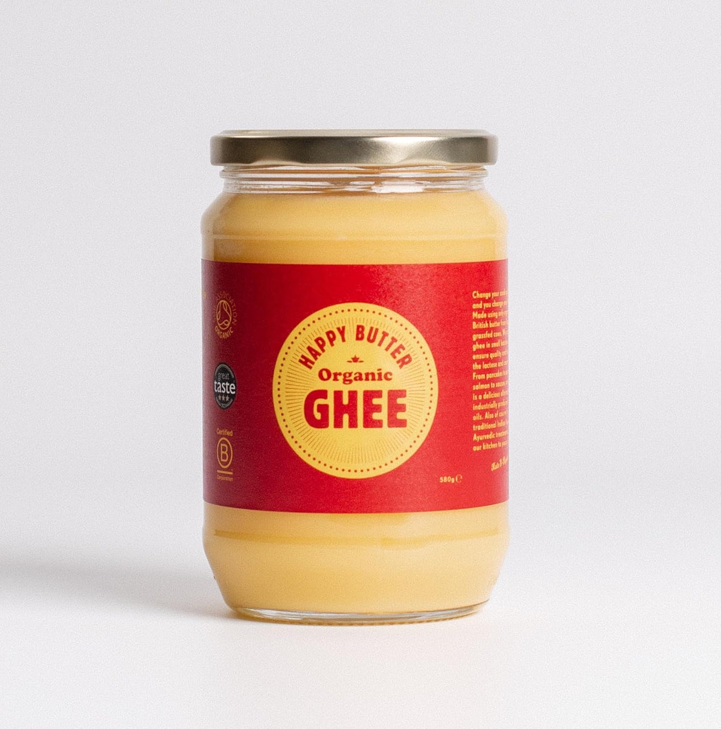 Happy Butter Organic Ghee 580g, Grass-Fed British Clarified Butter, Lactose & Casein Free ,Rich in Vitamins A,D,E & K