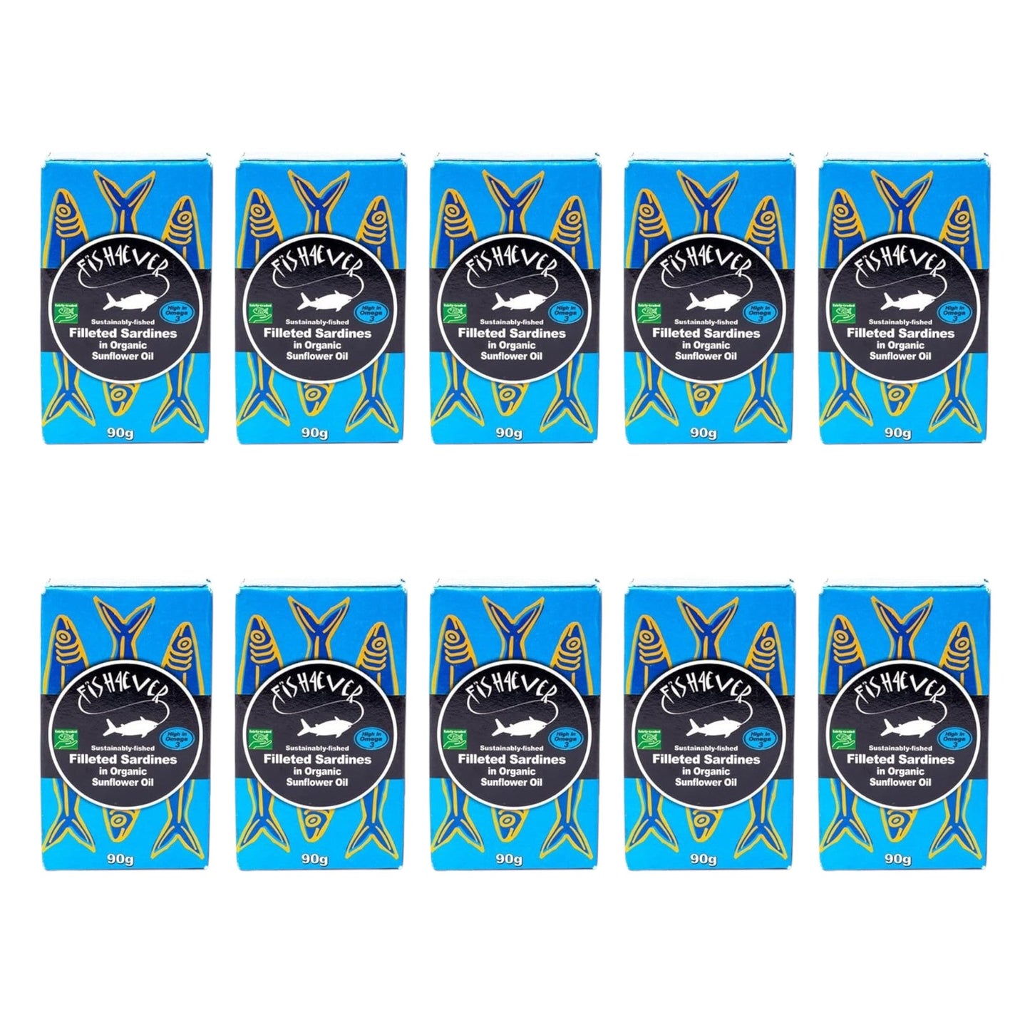 Fish4Ever Filleted Sardines in Organic Sunflower Oil 90g (Pack of 10)