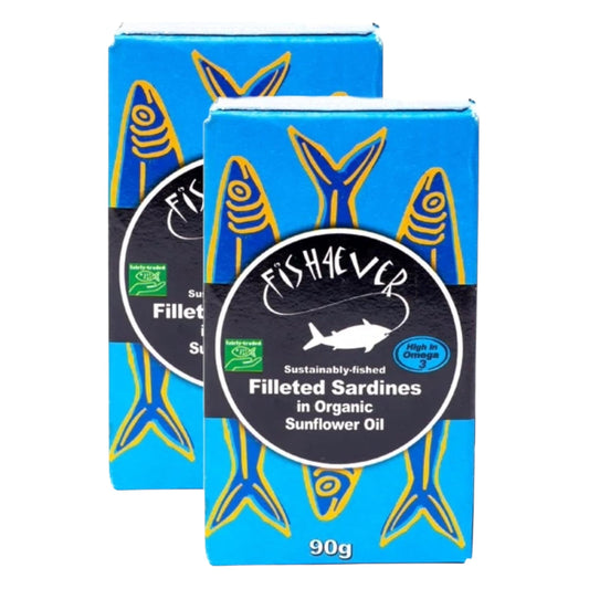 Fish4Ever Filleted Sardines in Organic Sunflower Oil 90g (Pack of 2)