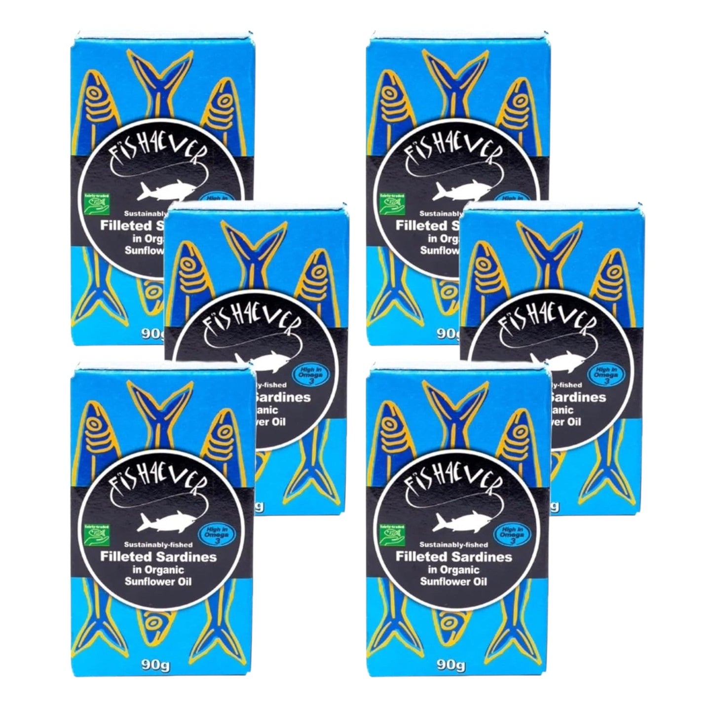 Fish4Ever Filleted Sardines in Organic Sunflower Oil 90g (Pack of 6)
