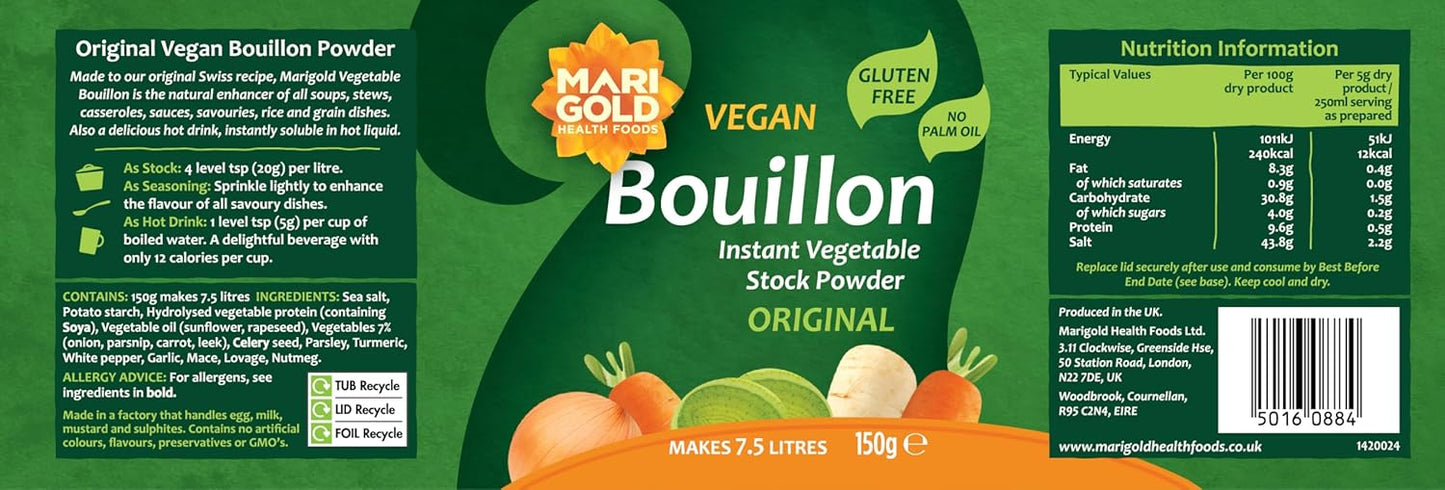Marigold Vegan Bouillon Instant Vegetable Stock Powder Original, 150g (Pack of 2)