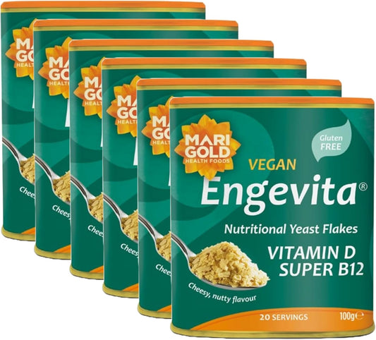 Marigold Vegan Engevita Nutritional Yeast Flakes with Vitamin D & Super B12, 100g (Pack of 6)