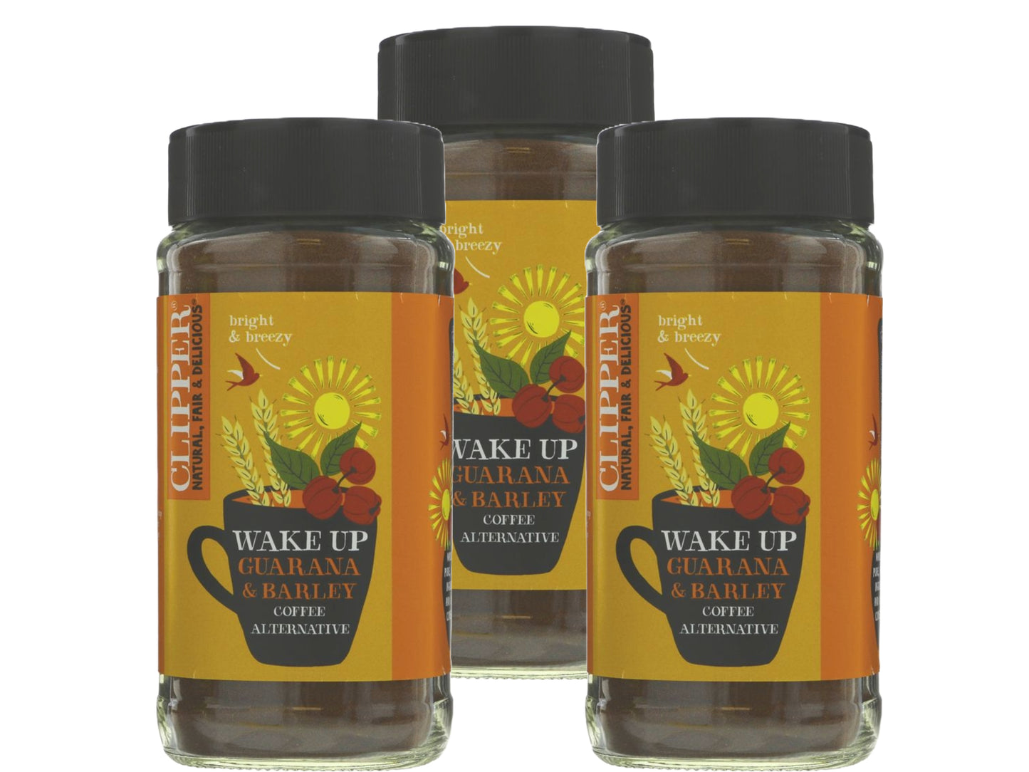 Clipper Organic Wake Up Coffee Alternative 125g | Natural Guarana & Barley Blend |New Whole Earth Branding | (Pack of 3)