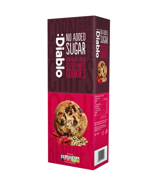 Diablo Sugar Free Chocolate Chip & Goji Berry Cookies 135g (Pack of 12)