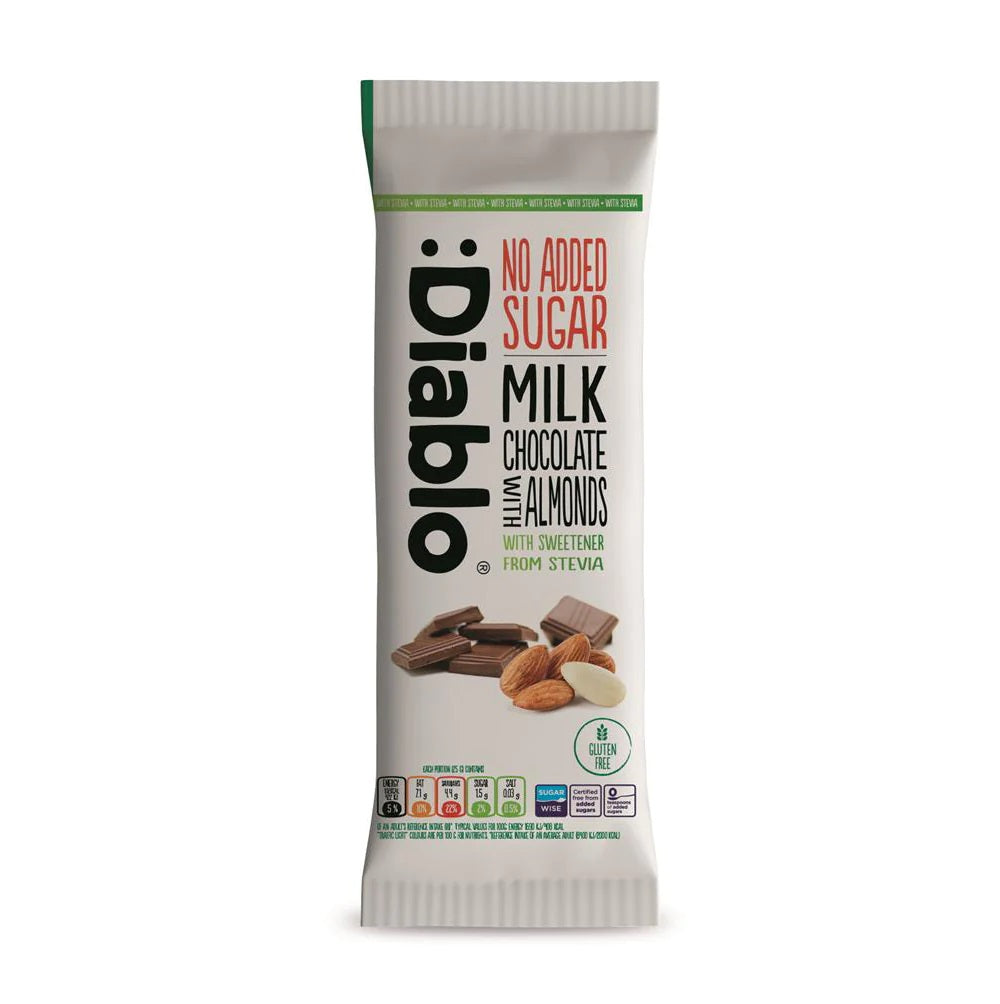 Diablo Sugar Free Milk Chocolates with Almonds with Stevia 75g (Pack of 15)