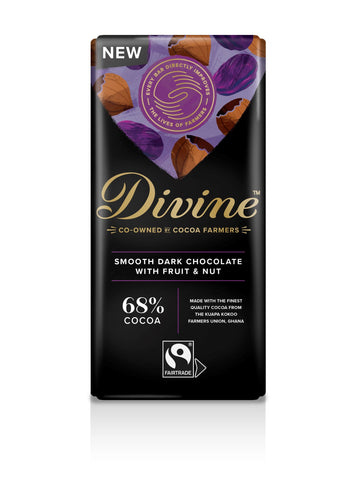 Divine Chocolate 68% Dark Chocolate with Fruit and Nut 90g (Pack of 15)
