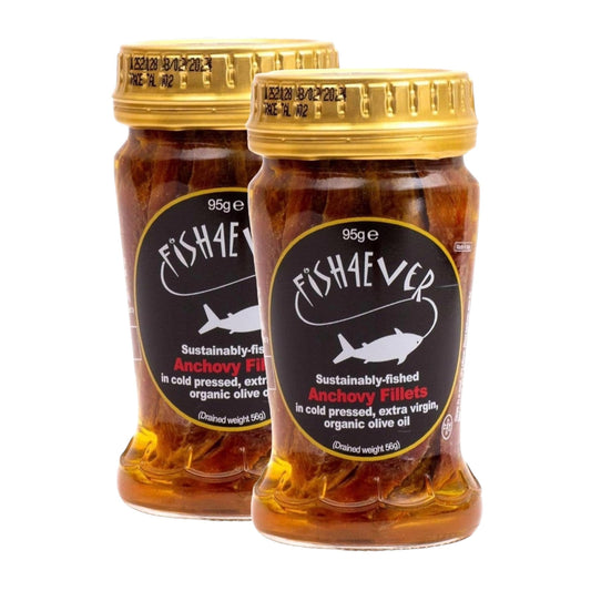 Fish4Ever Anchovy Fillets in Organic Extra Virgin Olive Oil 95g (Pack of 2)