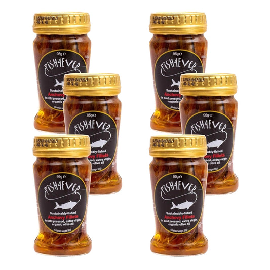 Fish4Ever Anchovy Fillets in Organic Extra Virgin Olive Oil 95g (Pack of 6)