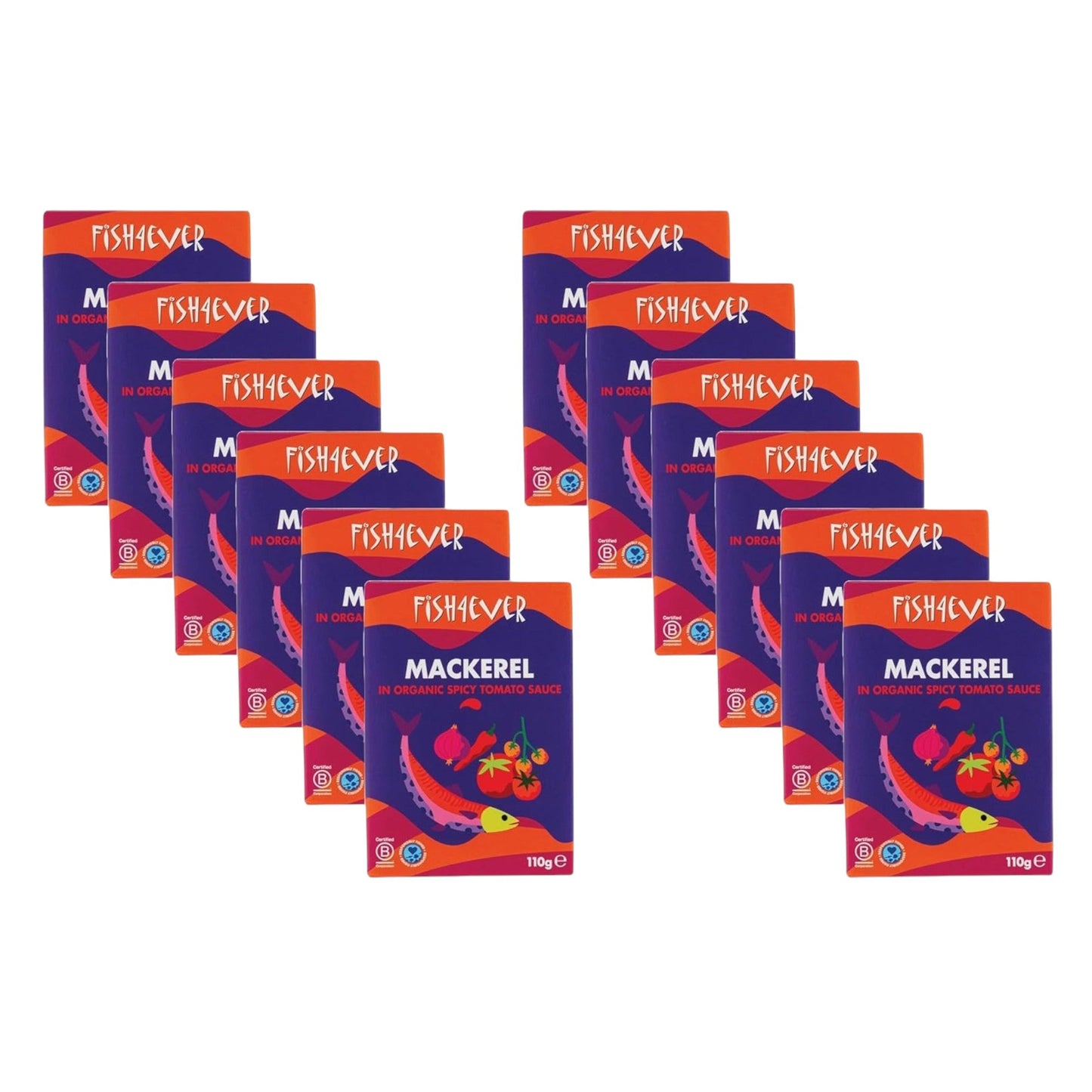 Fish4Ever Mackerel in Spicy Organic Tomato Sauce 110g (Pack of 12)