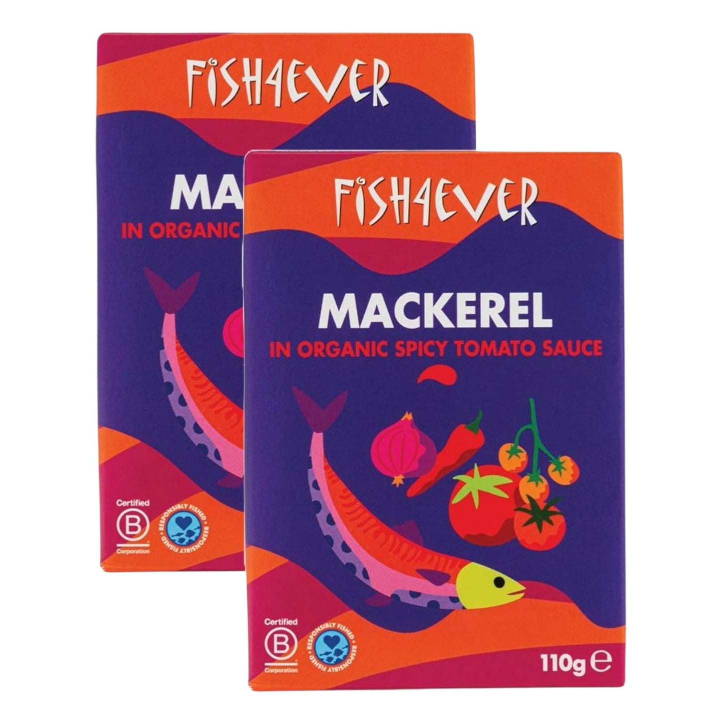 Fish4Ever Mackerel in Organic Spicy Tomato Sauce 110g (Pack of 2)