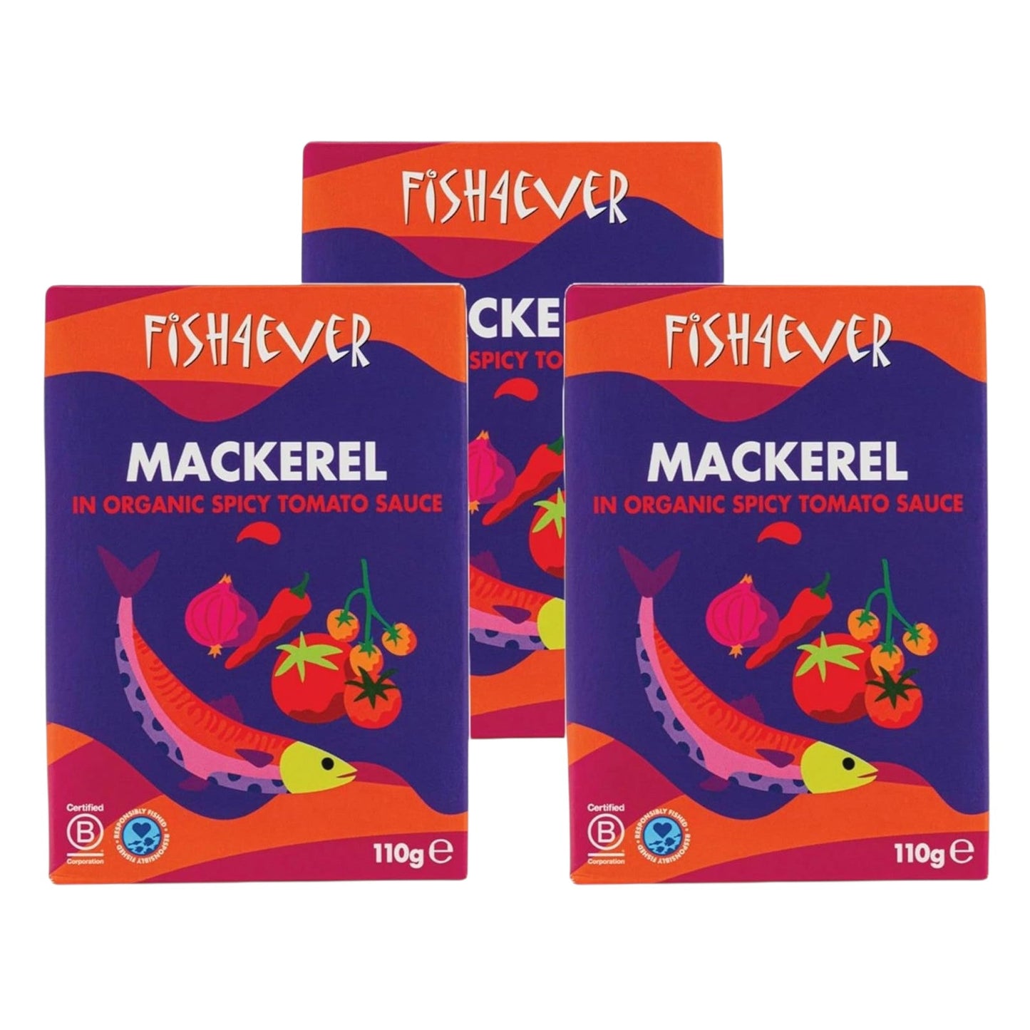 Fish4Ever Mackerel in Organic Spicy Tomato Sauce 110g (Pack of 3)