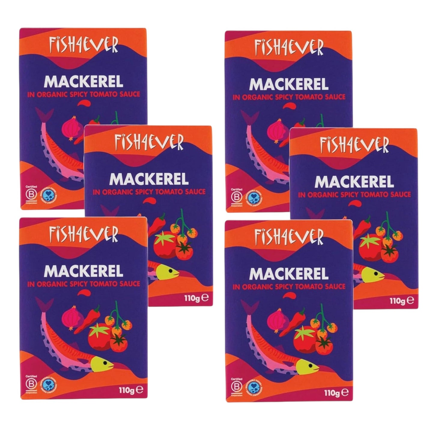 Fish4Ever Mackerel in Organic Spicy Tomato Sauce 110g (Pack of 6)