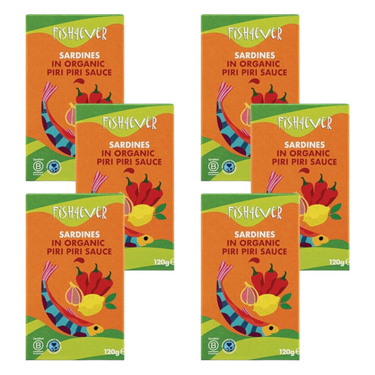 Fish4Ever Sardines in Organic Piri Piri Sauce 120g (Pack of 6)