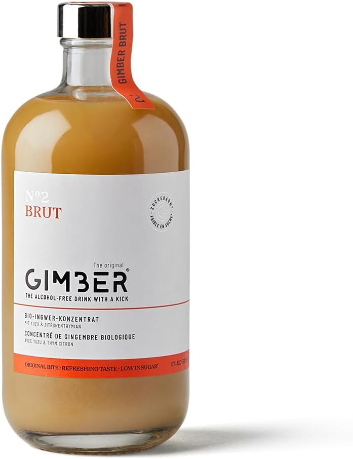 Gimber Organic Ginger Concentrate 500ml l New recipe l Less sugar l Alcohol-free organic drink made from ginger, yuzu fruit and lemon thyme | BRUT the new organic ginger concentrate