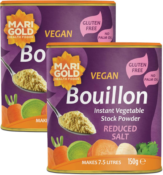 Marigold Vegan Bouillon Instant Vegetable Stock Powder Reduced Salt, 150g (Pack of 2)