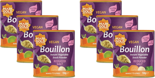 Marigold Vegan Bouillon Instant Vegetable Stock Powder Reduced Salt, 150g (Pack of 6)