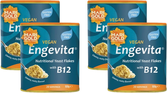 Marigold Vegan Engevita Nutritional Yeast Flakes with Vitamin B12, 100g (Pack of 4)