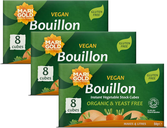 Marigold Vegan Bouillon Instant Vegetable Stock Cubes Organic & Yeast Free, 8 Cubes (Pack of 3)