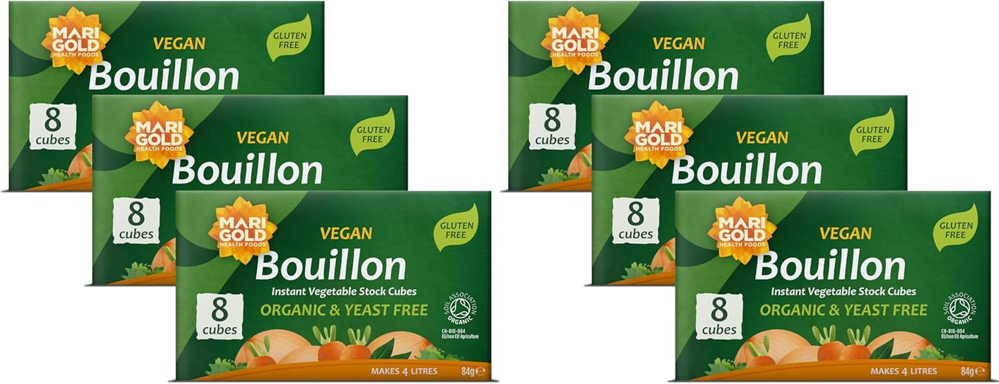 Marigold Vegan Bouillon Instant Vegetable Stock Cubes Organic & Yeast Free, 8 Cubes (Pack of 6)