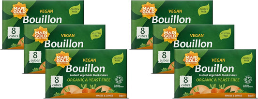 Marigold Vegan Bouillon Instant Vegetable Stock Cubes Organic & Yeast Free, 8 Cubes (Pack of 6)