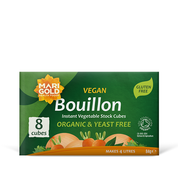 Marigold Vegan Bouillon Instant Vegetable Stock Cubes Organic & Yeast Free, 8 Cubes (Pack of 12)
