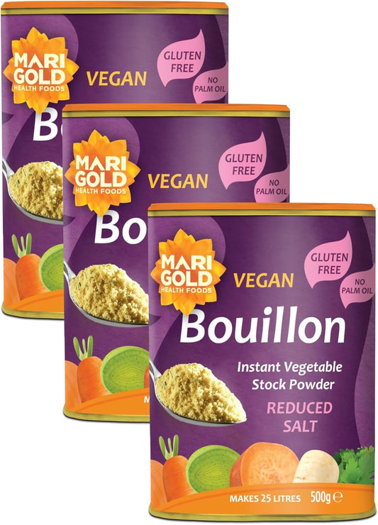 Marigold Vegan Bouillon Instant Vegetable Stock Powder Reduced Salt, 500g (Pack of 3)