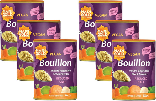 Marigold Vegan Bouillon Instant Vegetable Stock Powder Reduced Salt, 500g (Pack of 6)