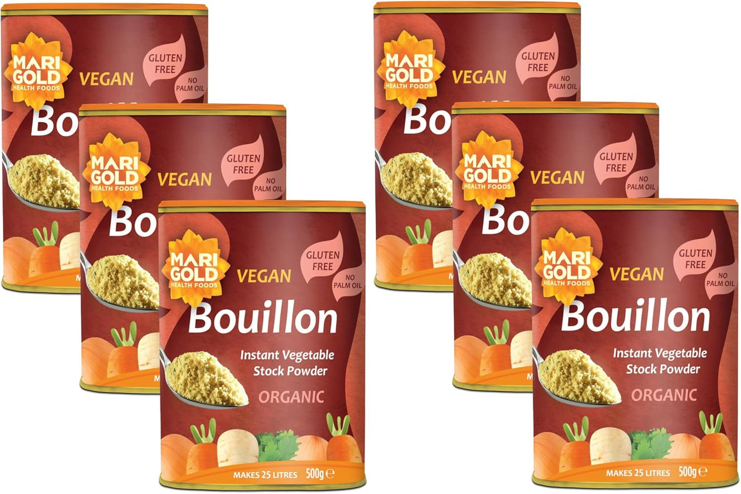 Marigold Vegan Bouillon Instant Vegetable Stock Powder Organic, 500g (Pack of 6)