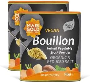 Marigold Vegan Bouillon Instant Vegetable Stock Powder Organic & Reduced Salt, 140g (Pack of 2)