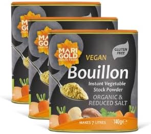 Marigold Vegan Bouillon Instant Vegetable Stock Powder Organic & Reduced Salt, 140g (Pack of 3)