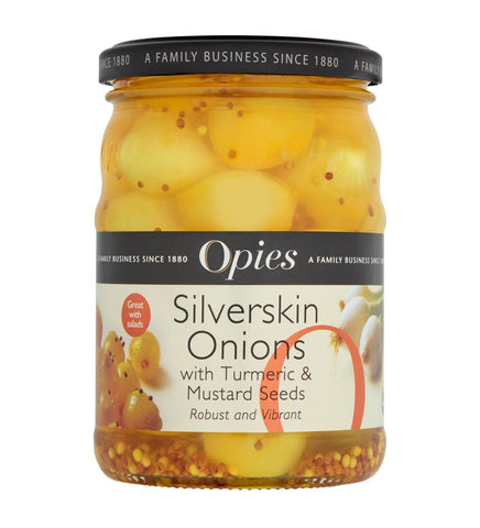 Opies Silverskin Onions with Turmeric & Mustard Seeds 370g (Pack of 6)